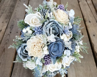 Dusty Blue Bouquet OSLO With Dried and Preserved Flowers, Boho Seaside  Wedding Bouquet, Trendy Eco-responsible Floral Arrangement Gift 