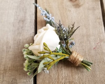 Boutonniere Wood Flower Boutonniere Sola Wood Flowers Dusty Blue Boutonniere Natural Boutonniere Thistle Boutonniere Eucalyptus Pinned Lapel