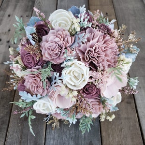 Mauve Wood Flower Bouquet, Dusty Rose Sola Wood Flowers, Artificial Bridal Bouquet, Mauve Wedding Flowers image 3