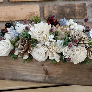 Rustic Christmas Wood Flower Centerpiece, Christmas Table Centerpiece, Holiday Hostess Gift, Holiday Table Decor, Wooden Flower Centerpiece