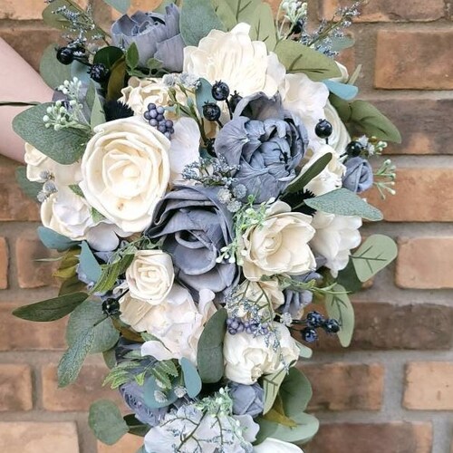 Sola Wood Flower Boutonniere Dusty Blue Wood Flower Etsy