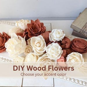 Premium Sola Wood Flowers for Crafting in Natural Cream & Accent Color, DIY Wooden Flowers for Wedding Cake, Bouquets, Corsage, Boutonnieres
