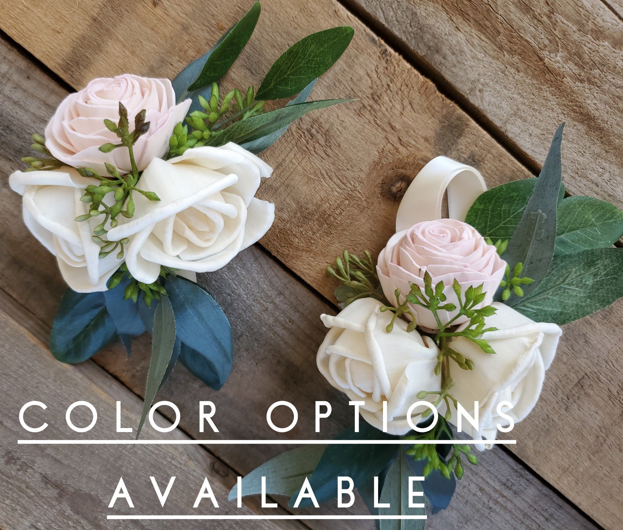 Flower Wrist Corsage Sola Wood Flowers Eucalyptus Bridesmaid Etsy