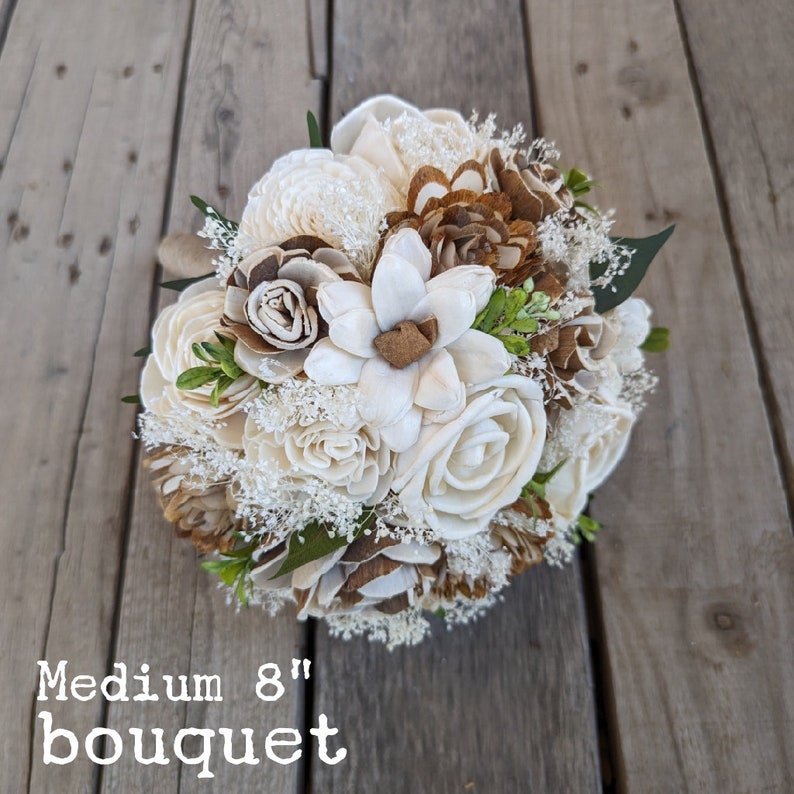 Wood Flower Bridal Bouquet, Rustic Wedding Bouquet, Natural Wooden Bride Bouquet, Sola Wood Wedding Flowers image 4