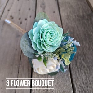 Wood Flower Bouquet, Teal Bridal Bouquet, Bride Bouquet for Weddings, Wedding Bouquet Flowers, Quinceanera Bouquet image 8