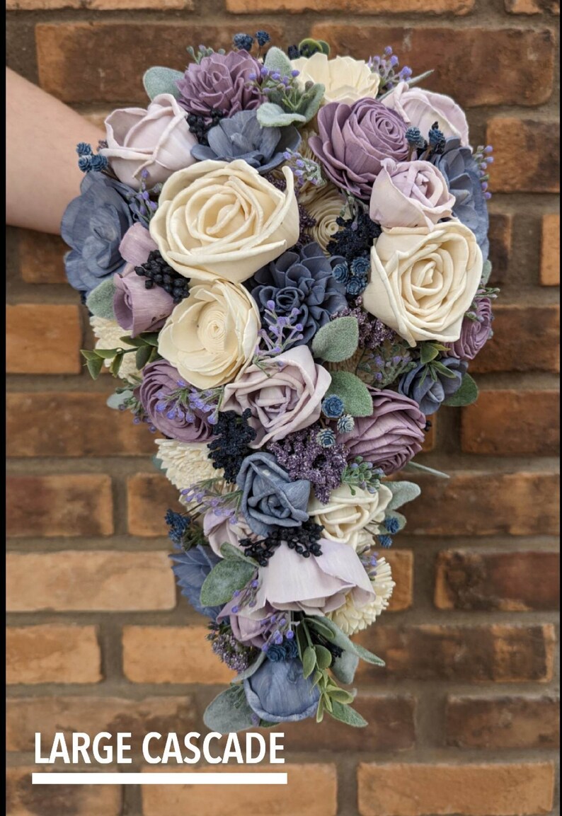 Wood Flower Bouquet Dusty Blue Wedding Bouquets Wooden Etsy