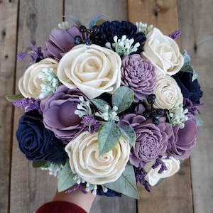 Lavender and Navy Wedding Bouquet, Sola Wood Flower Bouquet, Artificial Flower Bouquet, Wedding Decor image 3
