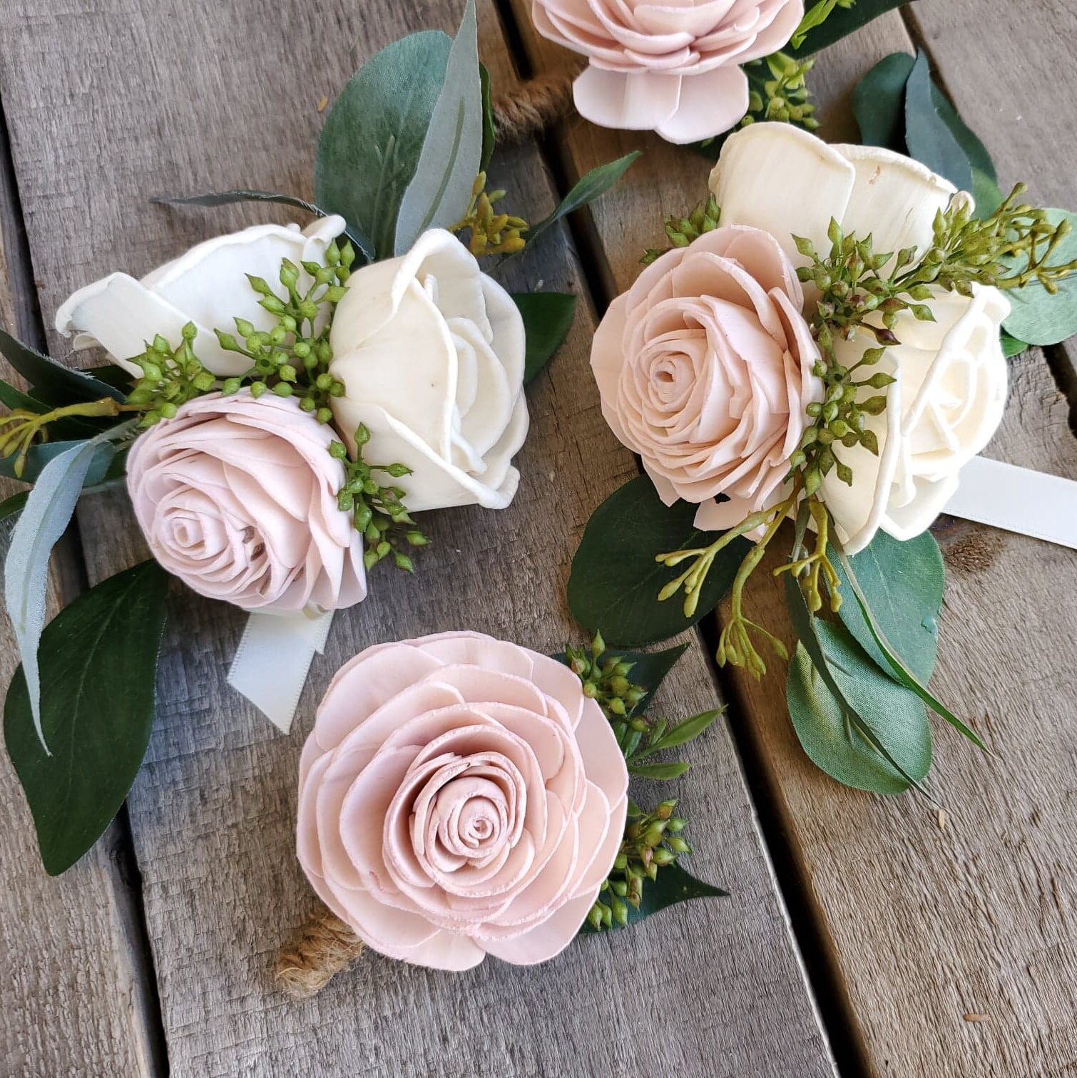 Flower Wrist Corsage Sola Wood Flowers Eucalyptus Bridesmaid Etsy