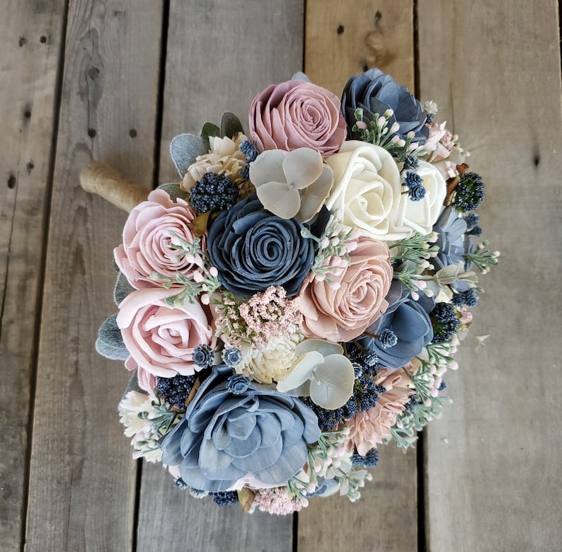 Slate Blue, Blush, and Light Pink Sola Wood Flower Bouquet image 1