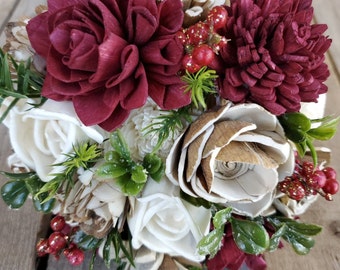 Christmas Wedding Bouquet for Bridesmaids and Flower Girl, Sola Wood Flowers Bouquet, Wooden Flower Bouquet