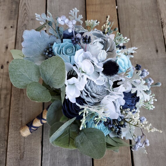 Sola Wood Flower Bridal Bouquet: Navy ...
