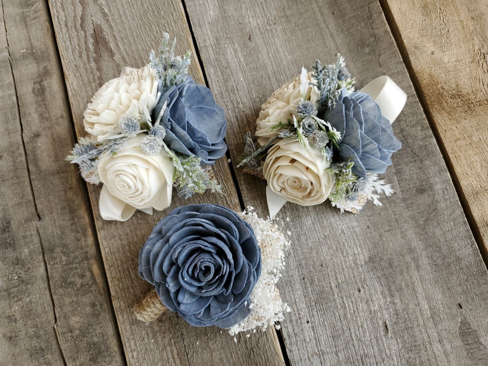 Sola Wood Flower Corsage Wrist or Pinned Corsage Slate Dusty Etsy
