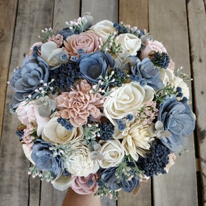 Slate Blue, Blush, and Light Pink Sola Wood Flower Bouquet imagem 2