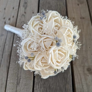 Wood Flower Bouquet, Wooden Rose Bouquet, Baby&#39;s Breath Wedding Bouquet, Bouquet of Roses, Sola Wood Flowers, Fake Flower Bouquet