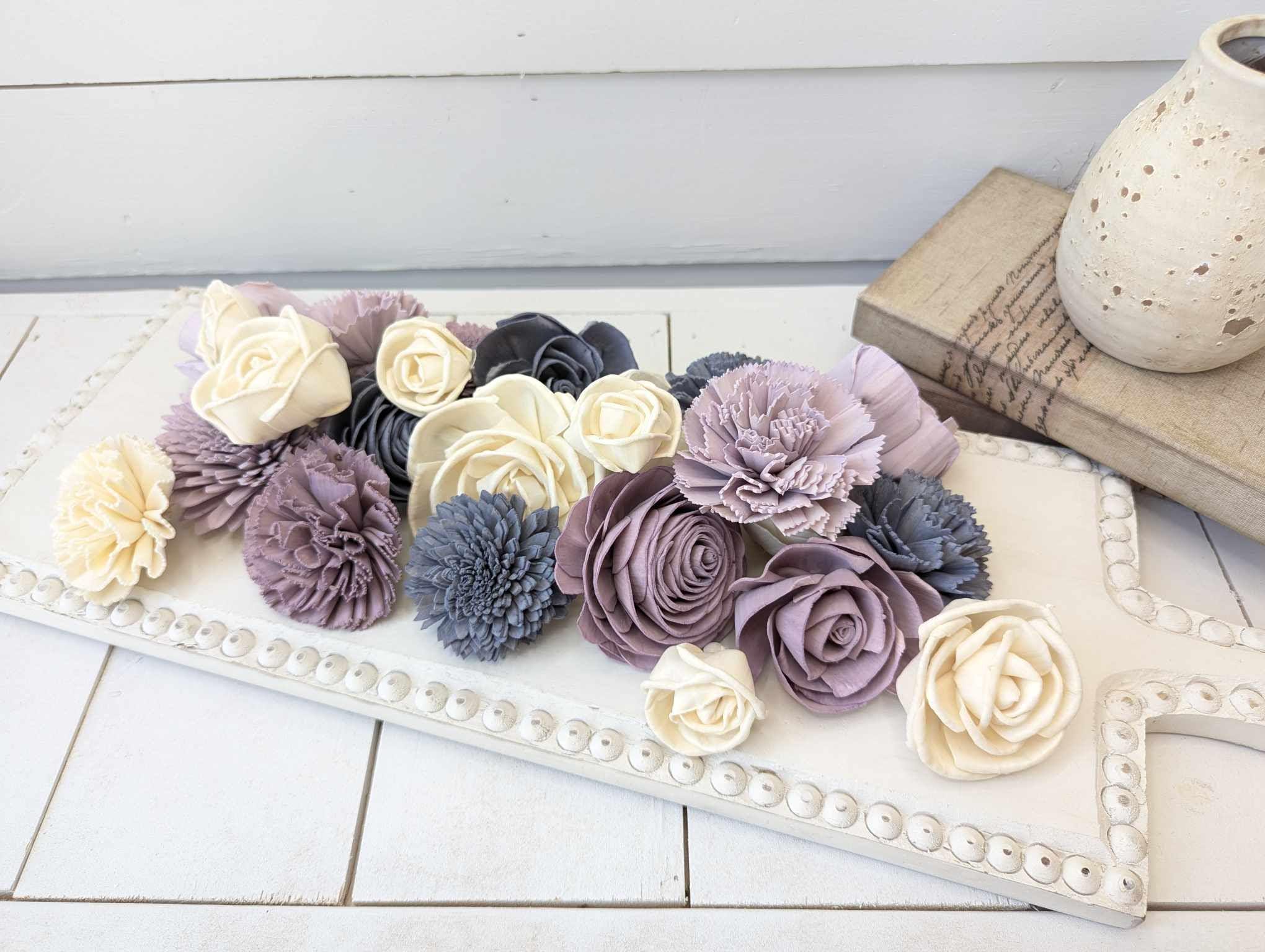 Sola Wood Flowers for Crafting in Slate Blue, Dusty Lavender