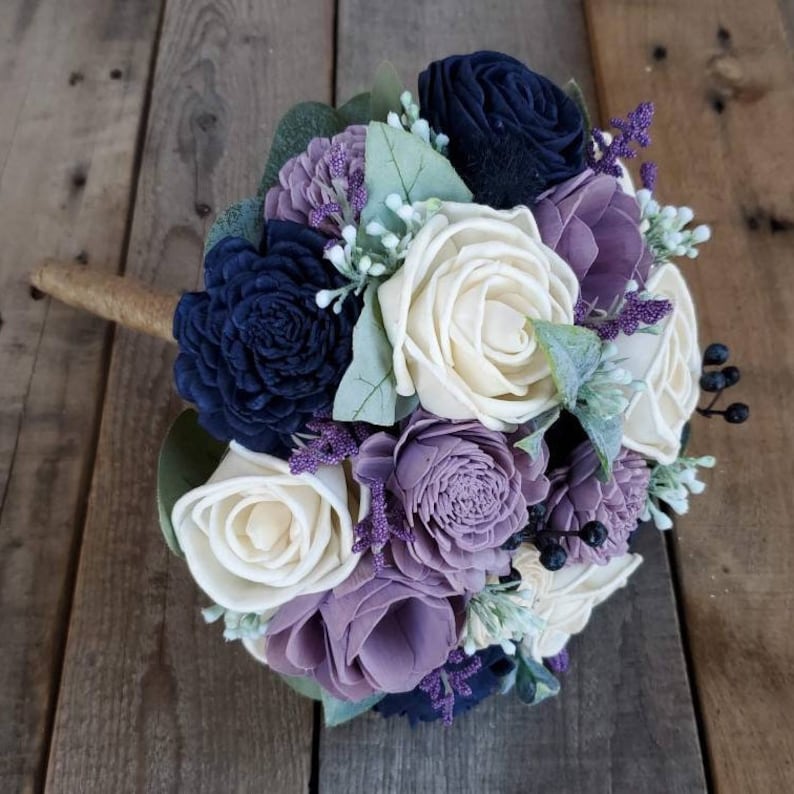 Lavender and Navy Wedding Bouquet, Sola Wood Flower Bouquet, Artificial Flower Bouquet, Wedding Decor image 8