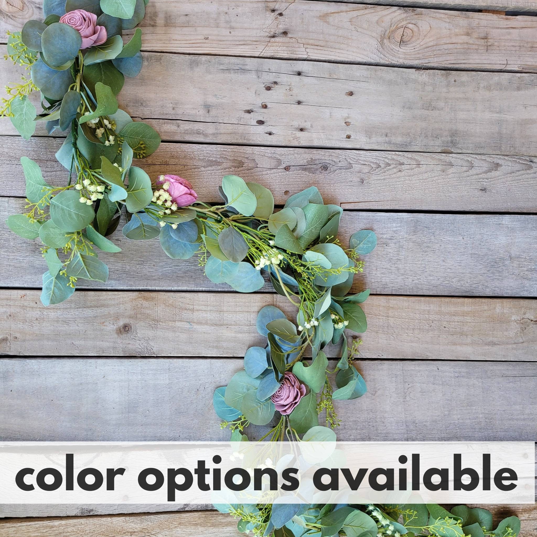 Silver Dollar Eucalyptus Table Garland with Wood Flowers and