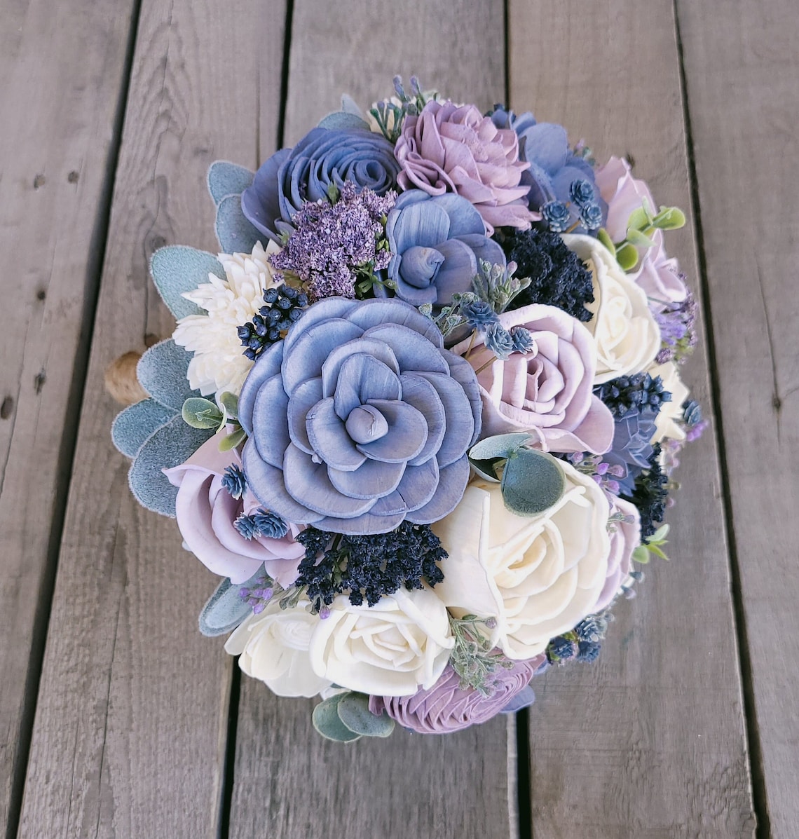 Dusty Blue and Lavender Wedding Bouquet Slate Blue Wood image 1