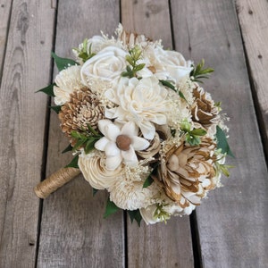 Wood Flower Bridal Bouquet, Rustic Wedding Bouquet, Natural Wooden Bride Bouquet, Sola Wood Wedding Flowers image 1