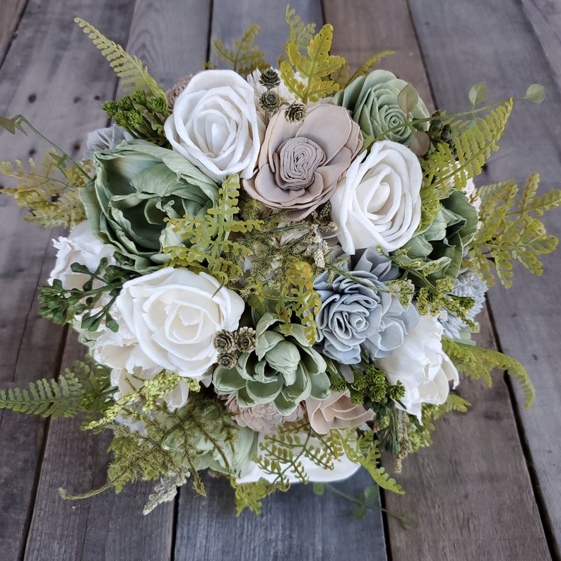 Wood Flower Bouquet, Sage Green Bridal Bouquet, Sage Wedding Bouquet, Wooden Flower Bouquet, Sage Wedding Flowers, Wood Bridesmaid Bouquet image 3