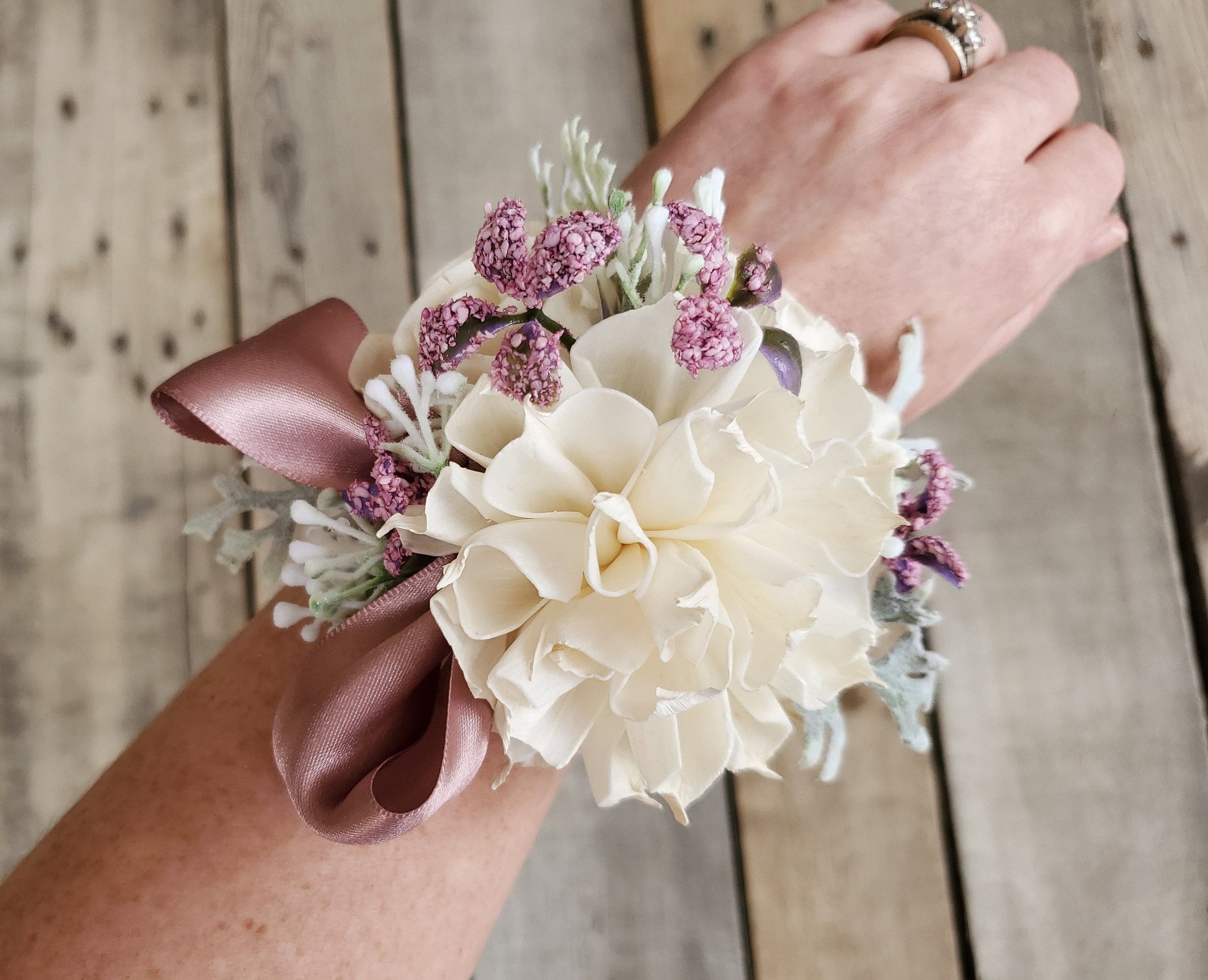 Flower Wrist Corsage and Boutonniere Set Sola Wood Flowers Prom Corsage