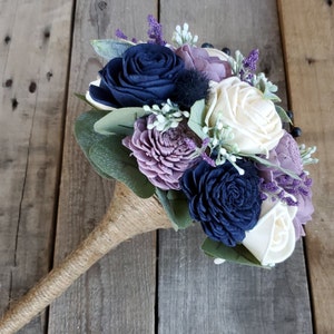 Lavender and Navy Wedding Bouquet, Sola Wood Flower Bouquet, Artificial Flower Bouquet, Wedding Decor image 4