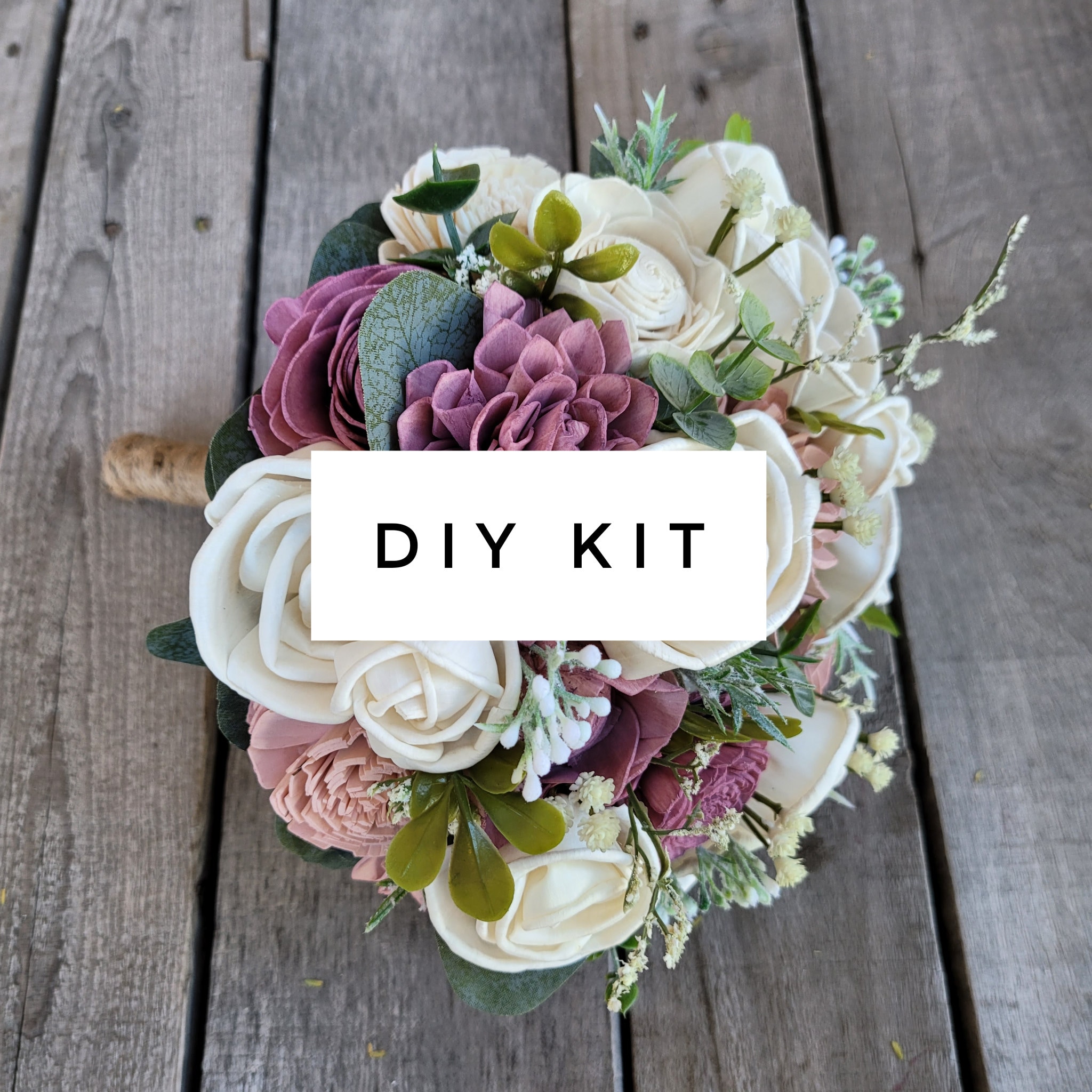 DIY Bouquet Kit with Wood Flowers and Color Options