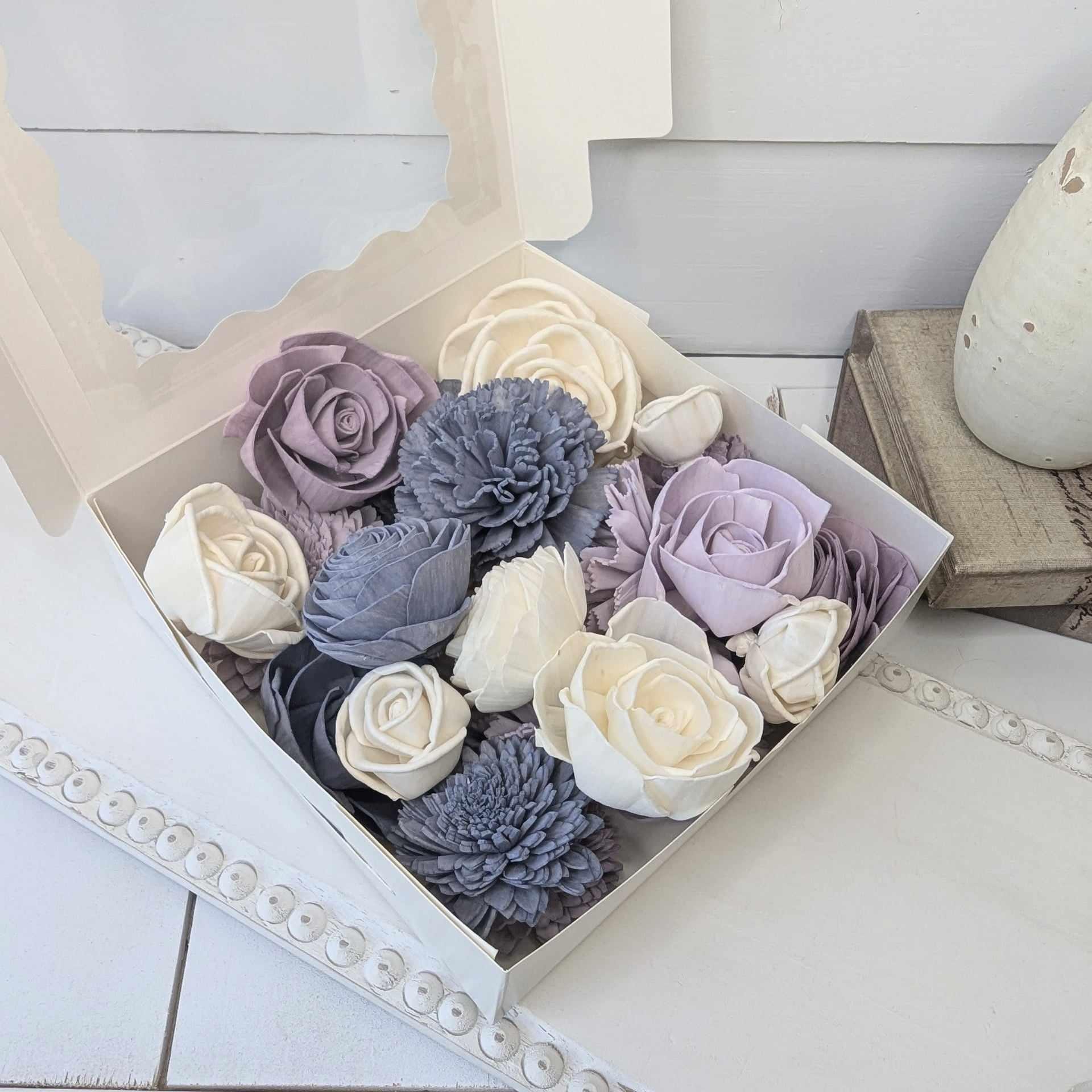 Sola Wood Flowers for Crafting in Slate Blue, Dusty Lavender