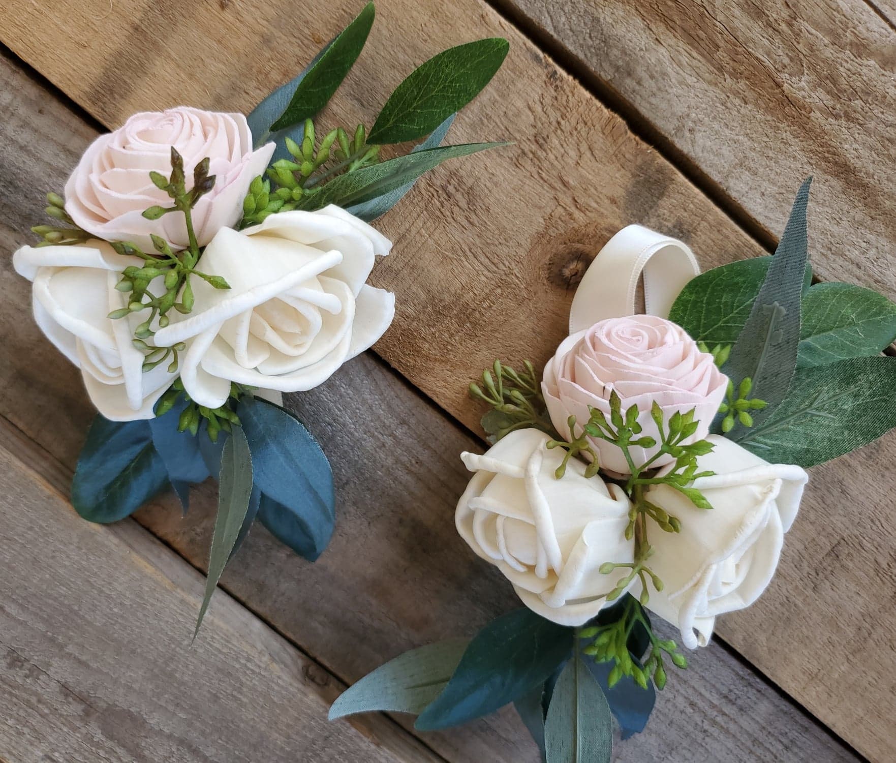 Flower Wrist Corsage Sola Wood Flowers Eucalyptus Bridesmaid Etsy