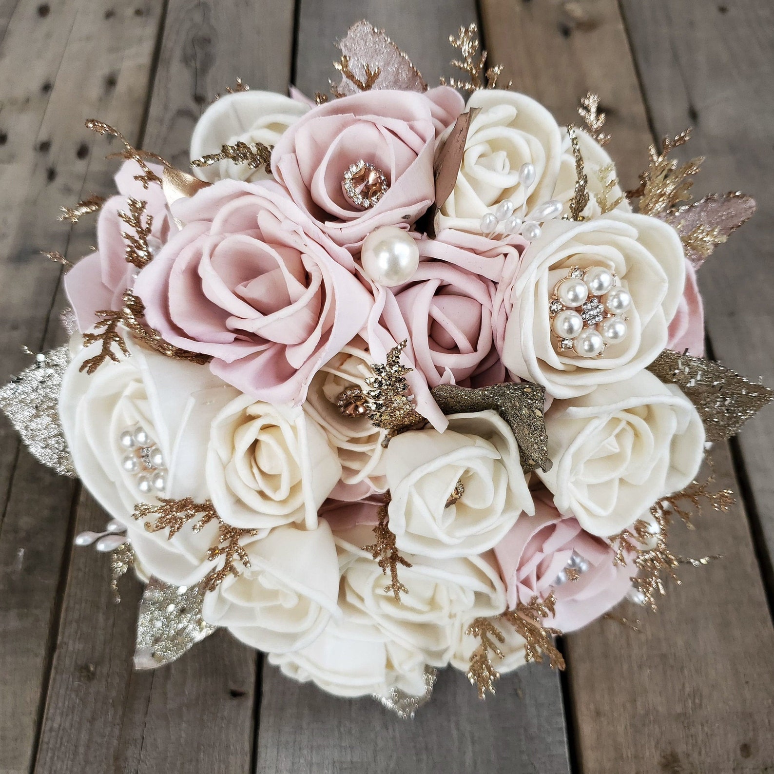 All Wood Rose Bouquet in Cream and Light Pink With Optional Etsy
