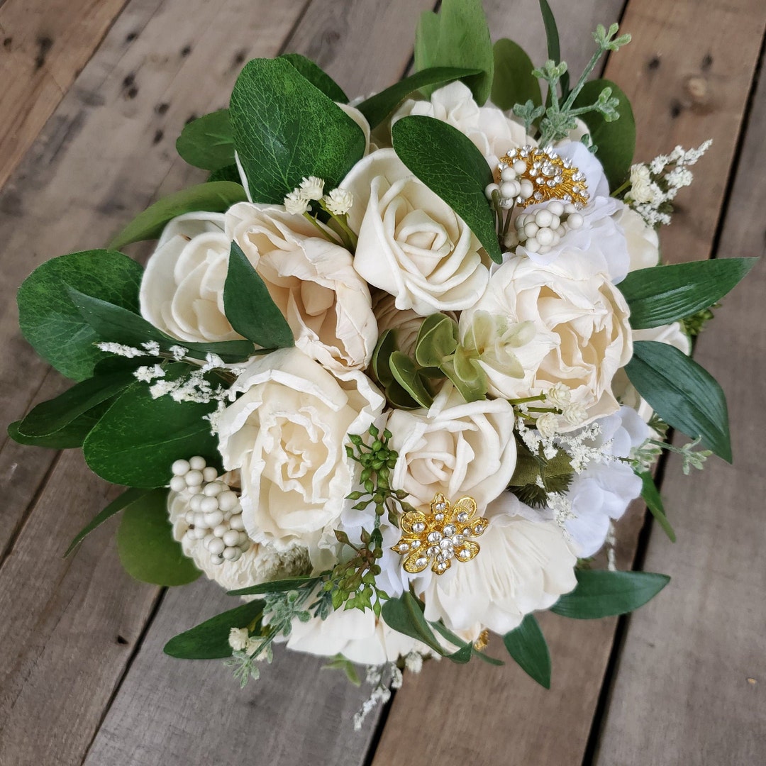 Wood Flower Bridal Bouquet, Wedding Brooch Bouquet, Wooden Flowers