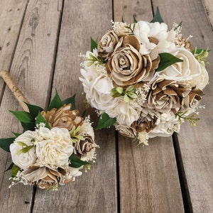 Wood Flower Bridal Bouquet, Rustic Wedding Bouquet, Natural Wooden Bride Bouquet, Sola Wood Wedding Flowers image 6