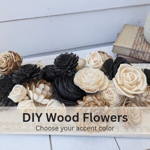 Sola Wood Flowers for Crafting in Natural Cream, Bark, & Accent color, DIY Wooden Flowers for Wedding Cake, Bouquets, Corsage, Boutonnieres