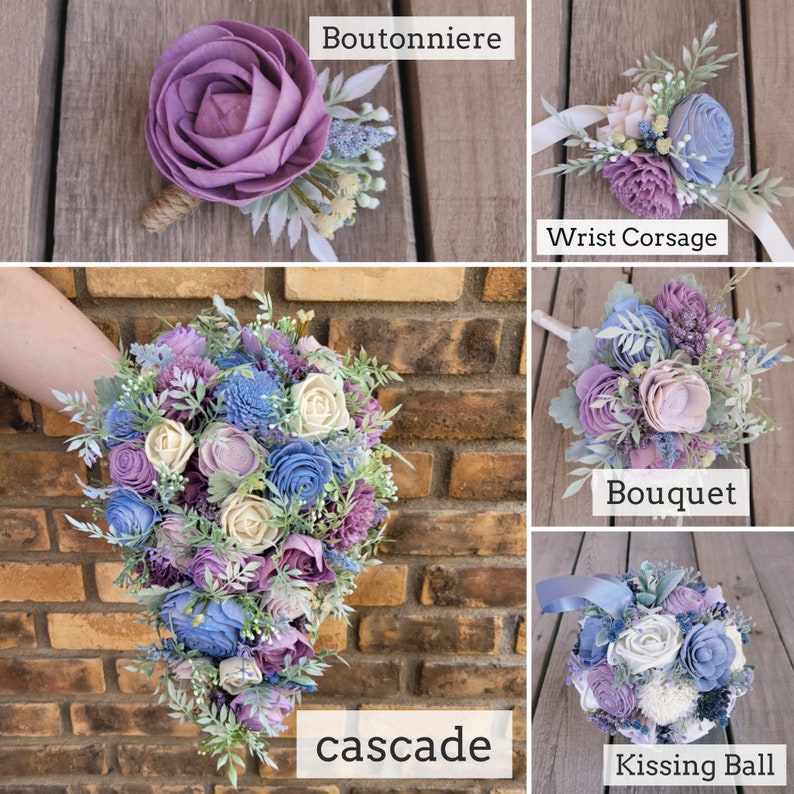 Rustic Navy and Dusty Blue with Burlap Sola Wood Flower Bouquet image 5