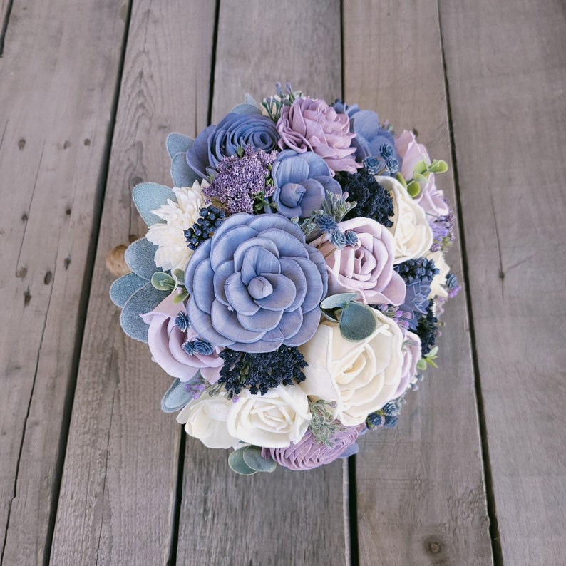 Wood Flower Bouquet Dusty Blue Wedding Bouquets Wooden Etsy