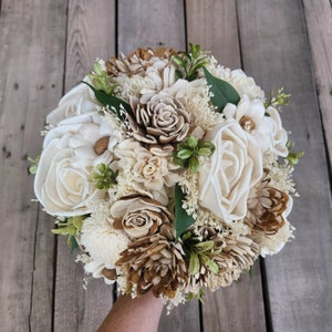 Wood Flower Bridal Bouquet, Rustic Wedding Bouquet, Natural Wooden Bride Bouquet, Sola Wood Wedding Flowers image 8