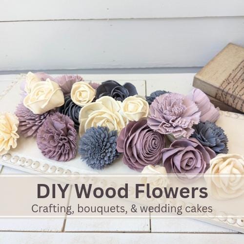 Sola Wood Flowers for Crafting in Slate Blue, Dusty Lavender