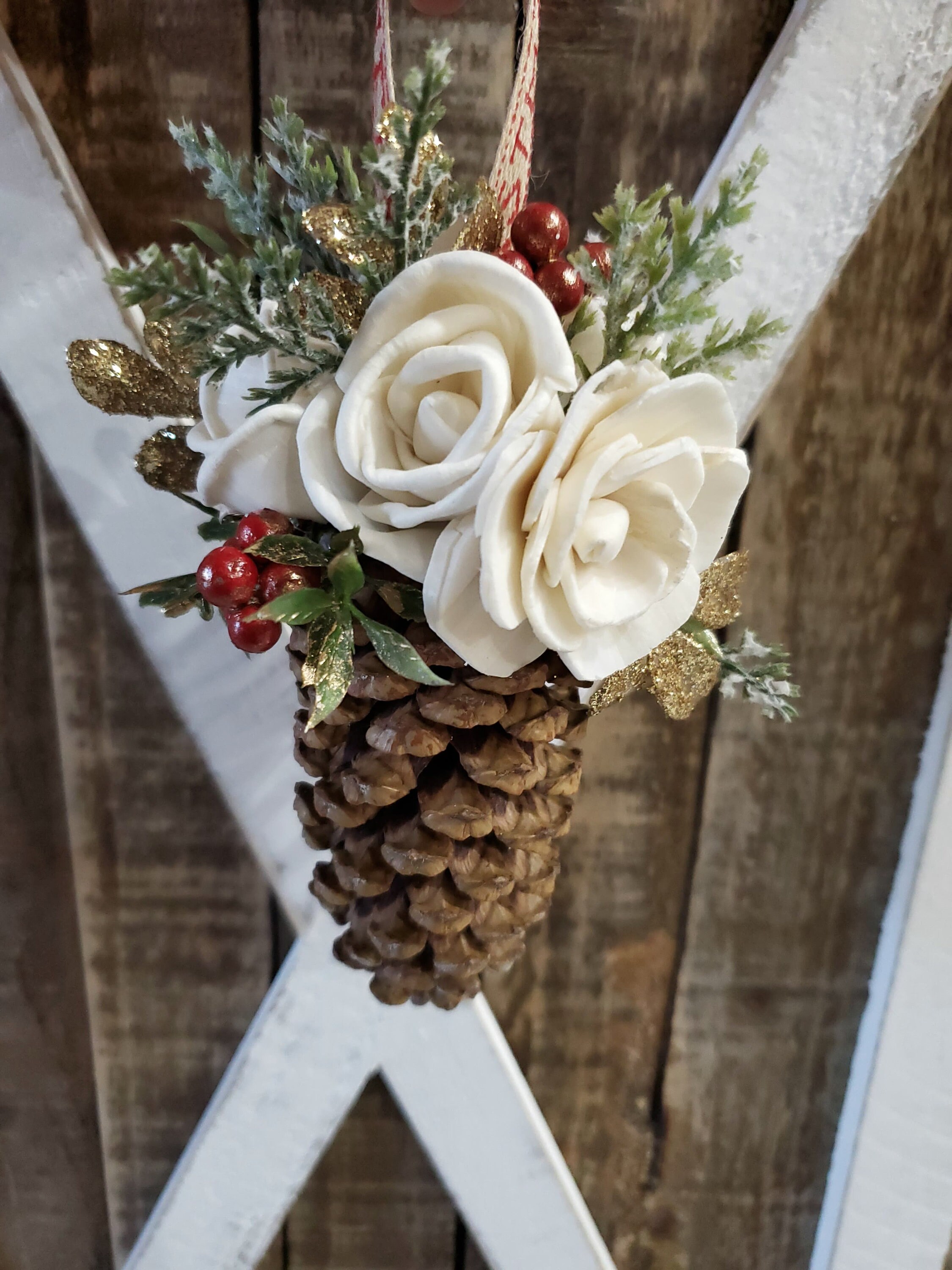 READY TO SHIP Country Christmas Pine Cone Ornament with ...