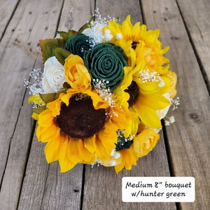 Summer Bridal Bouquet, Wood Flower Bouquet, Sunflower Wedding Flowers, Fake Flower Bouquet image 6