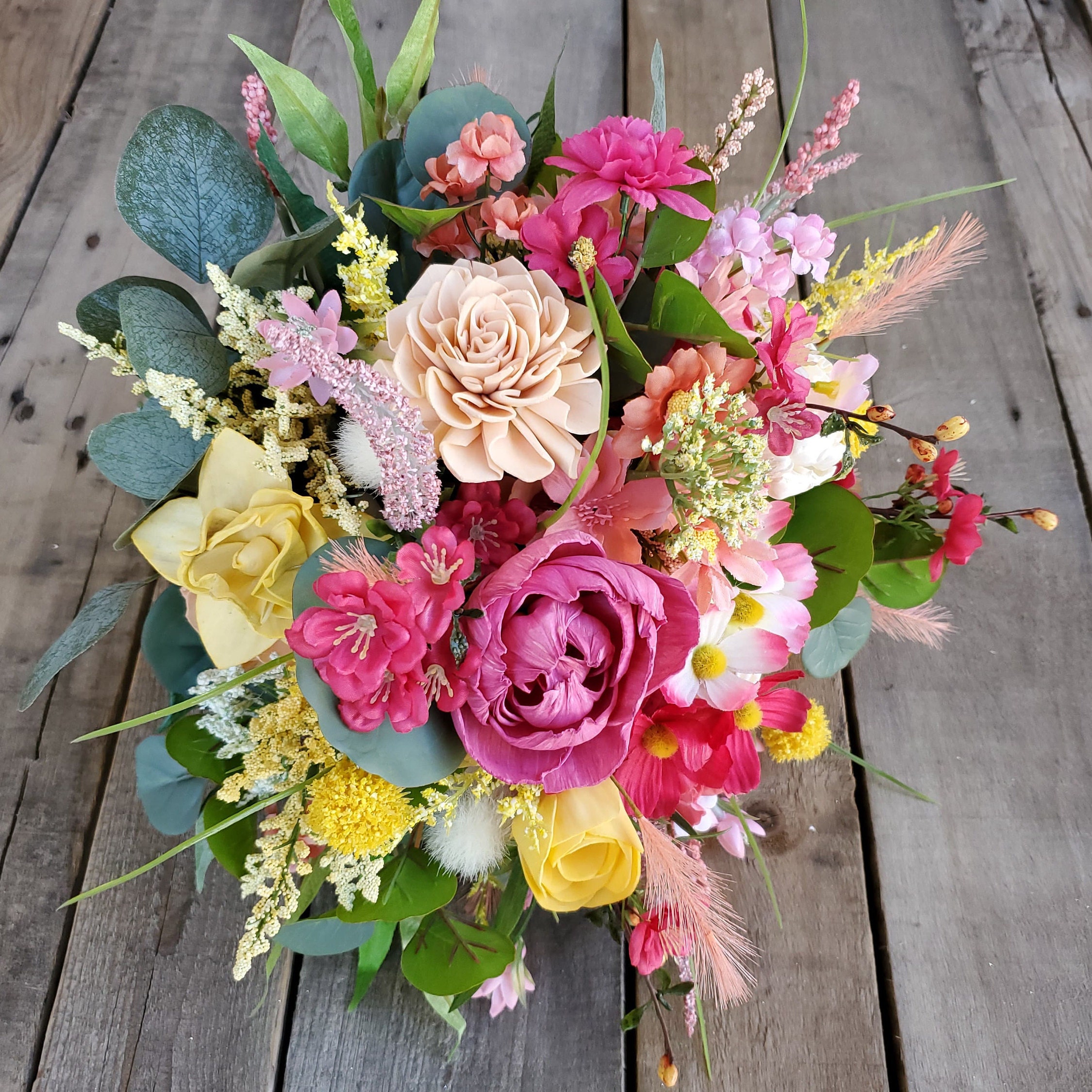 Ready To Ship Spring Inspired Wild Flower Bouquet With Wood And Silk