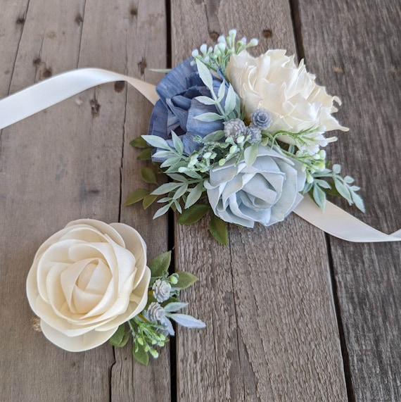 Corsage and Boutonniere Set Wood Flower Wrist Corsage for Prom