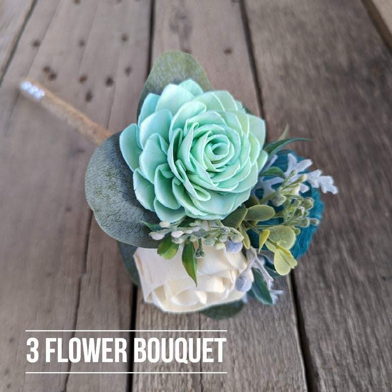 Wood Flower Bouquet, Teal Bridal Bouquet, Bride Bouquet for Weddings, Wedding Bouquet Flowers, Quinceanera Bouquet image 8