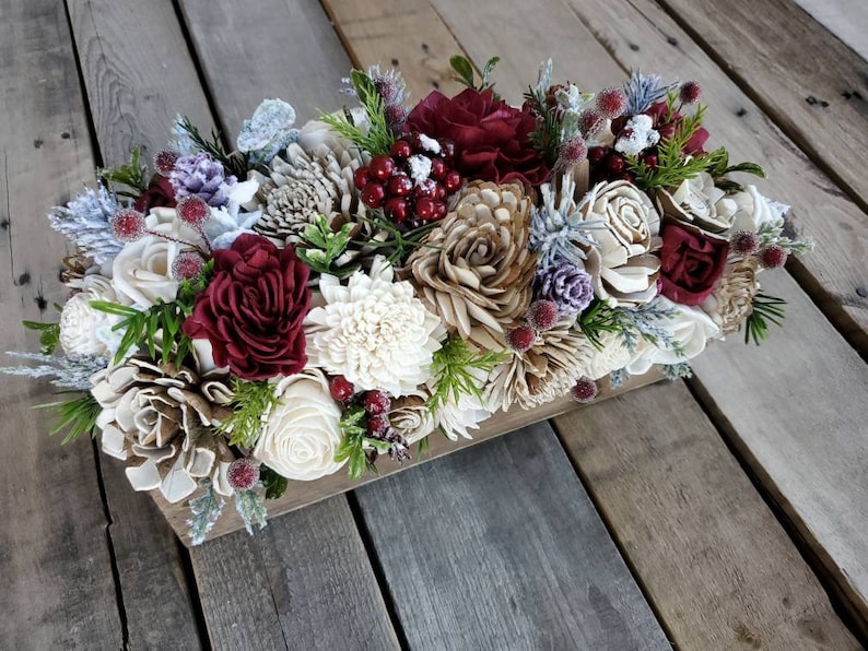 Wood Flower Christmas Centerpiece