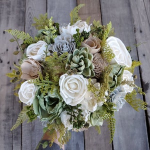 Wood Flower Bouquet, Sage Green Bridal Bouquet, Sage Wedding Bouquet, Wooden Flower Bouquet, Sage Wedding Flowers, Wood Bridesmaid Bouquet image 6