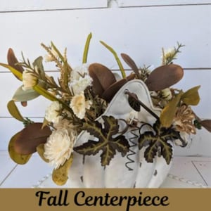 Wood Flowers Floral Arrangement for Fall, Thanksgiving Table Centerpiece, Cream Pumpkin Floral Arrangement, Fall Home Decor