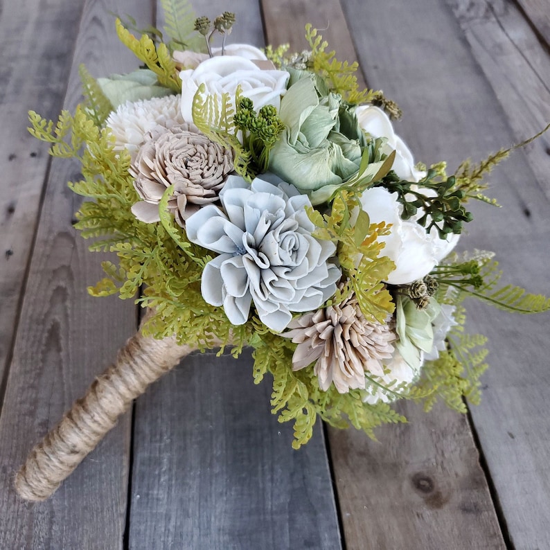 Wood Flower Bouquet, Sage Green Bridal Bouquet, Sage Wedding Bouquet, Wooden Flower Bouquet, Sage Wedding Flowers, Wood Bridesmaid Bouquet image 1