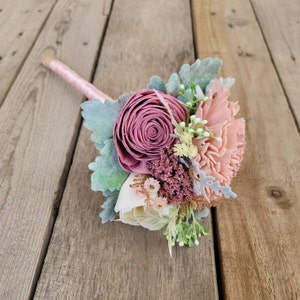 Mauve Wood Flower Bouquet, Dusty Rose Sola Wood Flowers, Artificial Bridal Bouquet, Mauve Wedding Flowers image 7