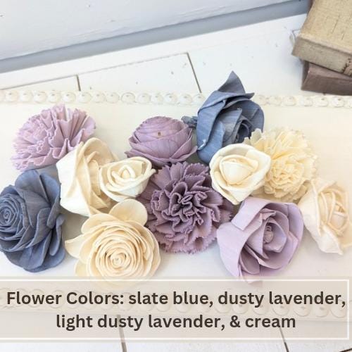 Sola Wood Flowers for Crafting in Slate Blue, Dusty Lavender