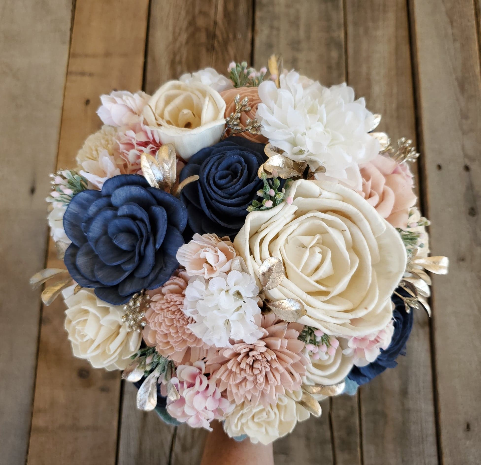 READY TO SHIP Navy, Blush Pink and Cream Wood Flower ...