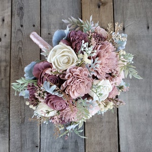 Mauve Wood Flower Bouquet, Dusty Rose Sola Wood Flowers, Artificial Bridal Bouquet, Mauve Wedding Flowers image 4